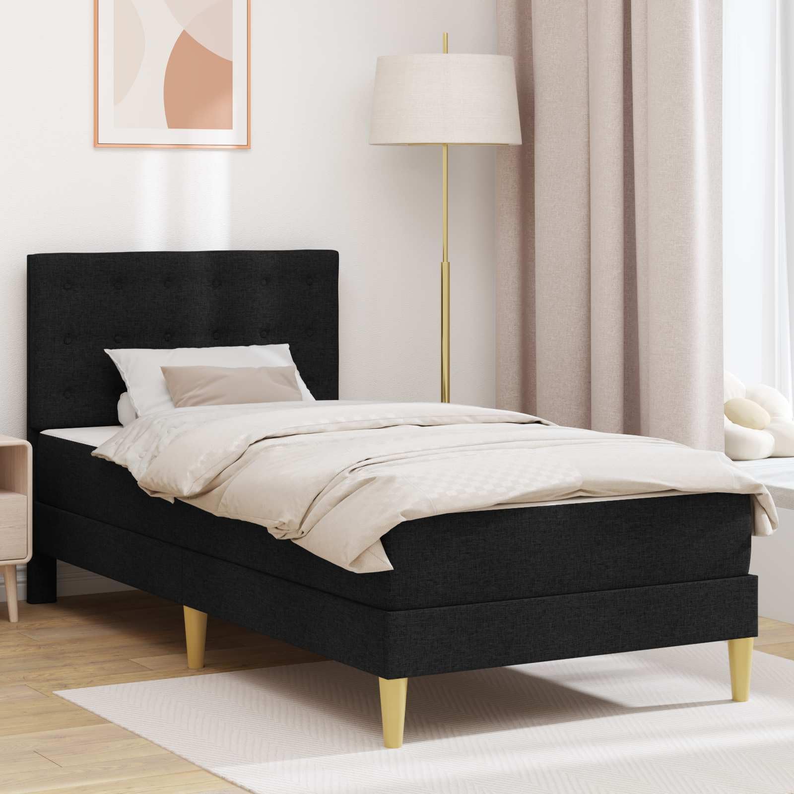 Lit avec matelas 100x200 cm en tissu noir avec rangement pour créer une chambre moderne épurée