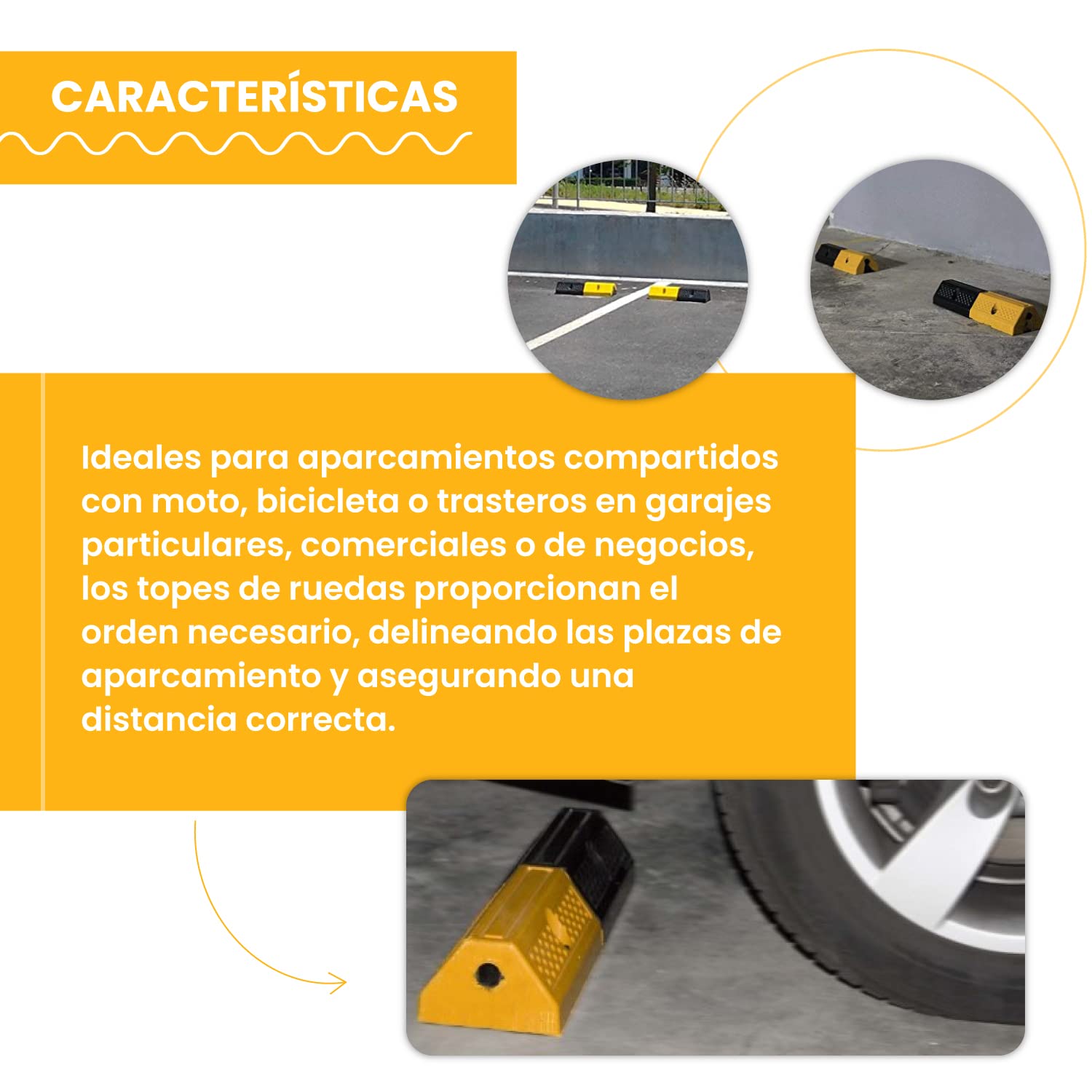 PARKING FACIL | Tope para Estacionamiento | Tope de Rueda para Parking, Estacionamiento, Zona Residencial. | Tamaño: 50 x 16 x 9.5 cm | Incluye tornillería | 2 Unidades