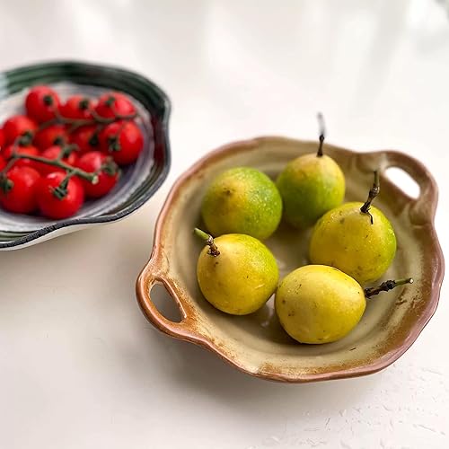 Miniatura 5 de Cuenco de cerámica con asas, cuencos retro irregulares para ensalada de frutas y encimera de cocina decorativa, apto para microondas (pequeño)