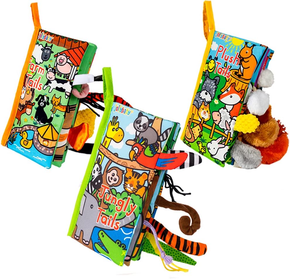 Baby Books Toys 0-6 Months, 3 Pcs Touch and Feel Crinkle Books for Babies, Jellycat Tails Book Soft Baby Toys Newborn Toys, Early Learning Sensory Stroller Toy for Babies, Gifts for Boys & Girls