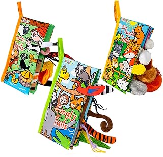 Baby Books Toys 0-6 Months, 3 Pcs Touch and Feel Crinkle Books for Babies, Jellycat Tails Book Soft Baby Toys Newborn Toys, Early Learning Sensory Stroller Toy for Babies, Gifts for Boys & Girls