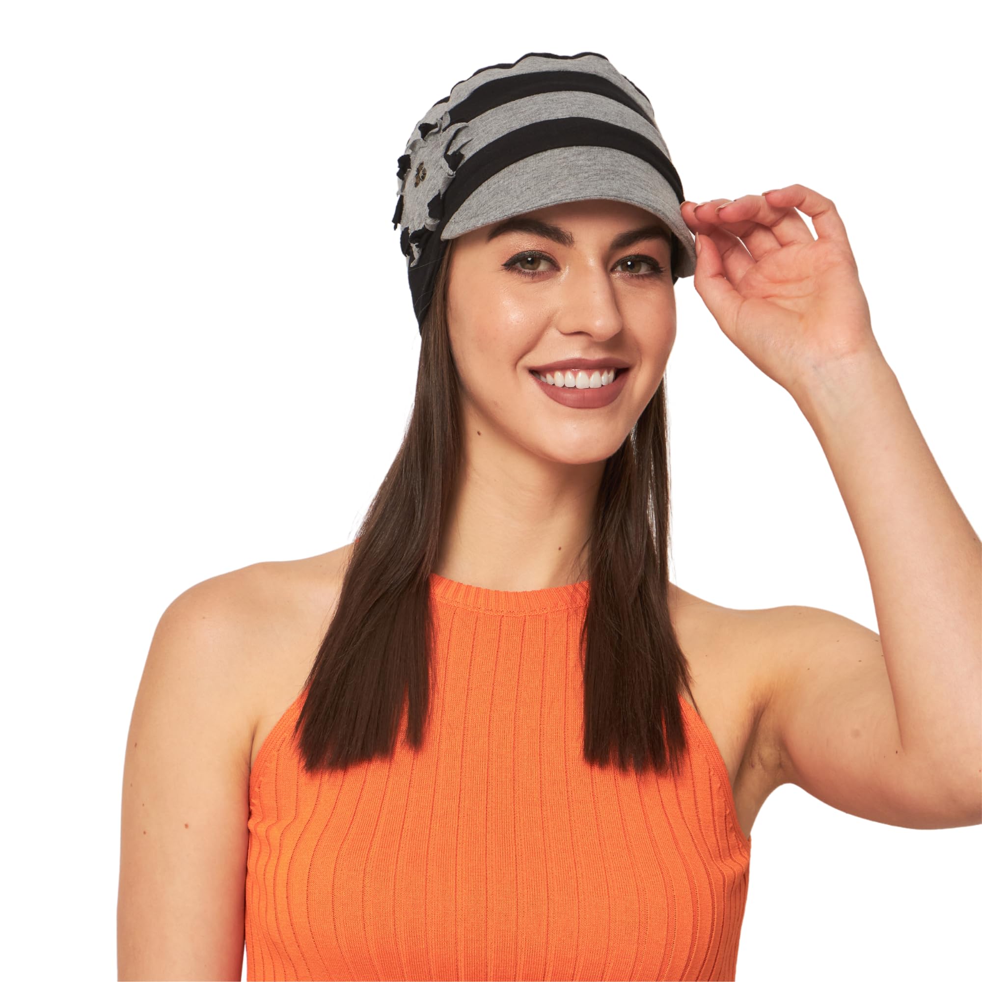 100% Cotton Star Cap For Women - Headscarf For Chemo, Alopecia & Hair Loss (Grey) - View #14