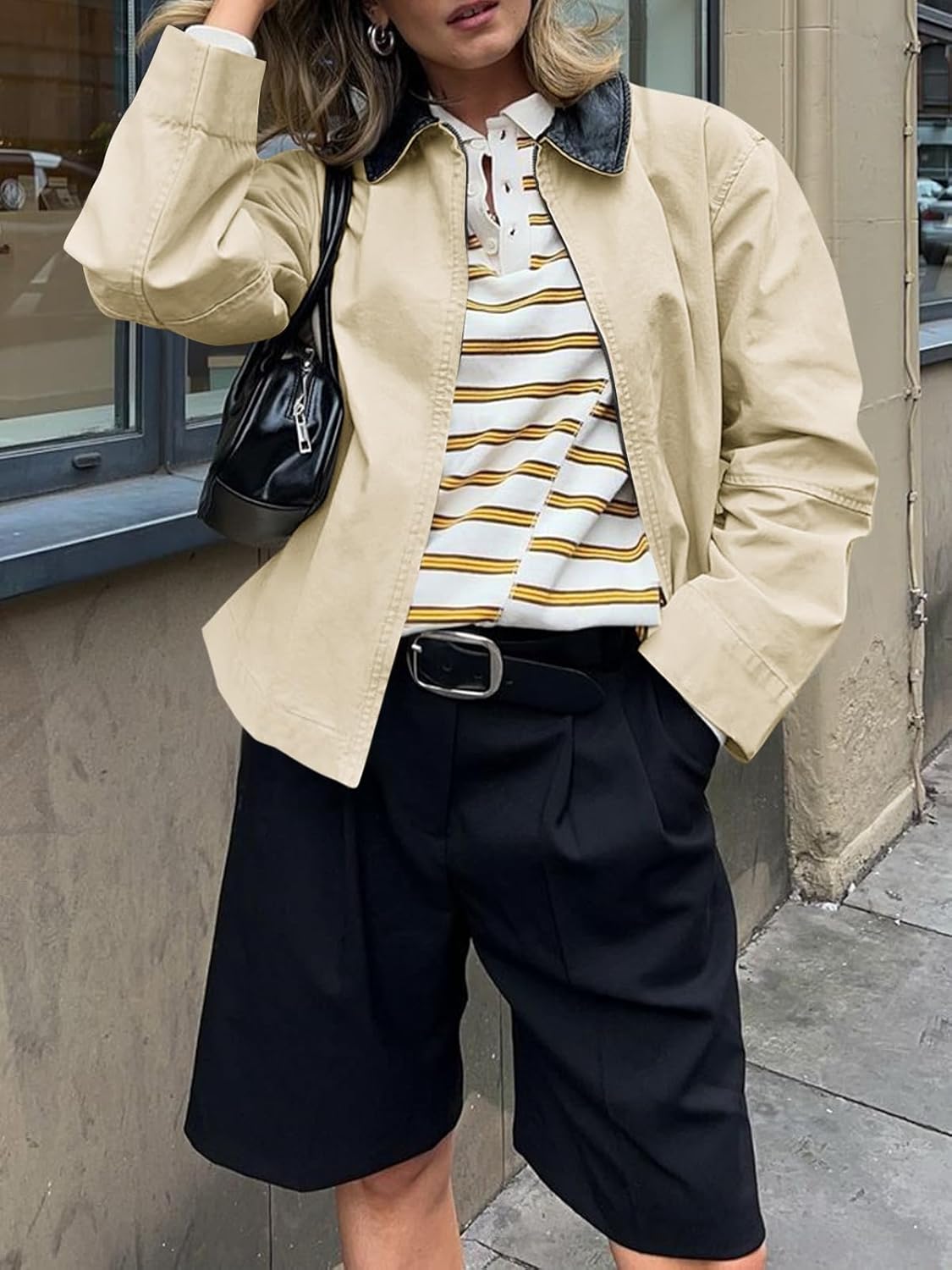 Cicy Bell Womens Barn Jackets Casual Zip Up Cotton Canvas Oversized Lightweight Coats Winter Spring Outfits - Image 3