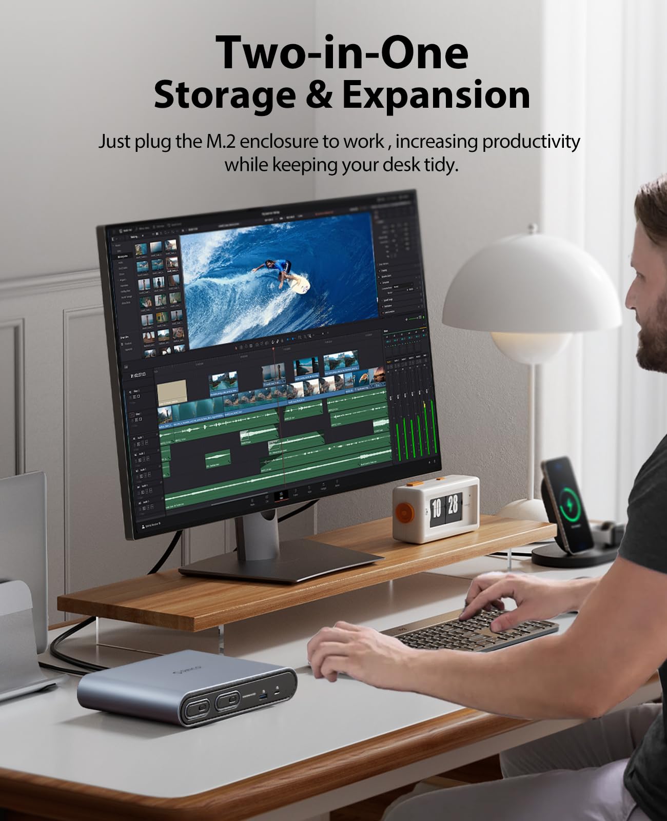 ORICO Stacja dokująca USB-C 10 w 1 z podwójną obudową M.2 NVMe/SATA SSD, 10 Gbps USB, Dual HDMI 4K 60 Hz, 60 W PD, RJ45 - do MacBook Pro/Air (PTM2)