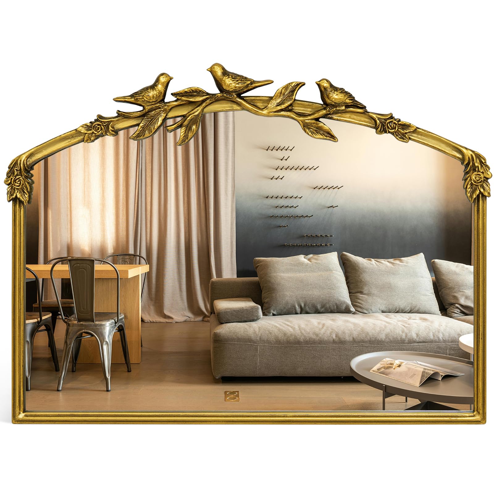 Miroir Baroque doré Antique 80 x 60(H) cm – Cadre Vintage en Fonte avec Fleurs en résine sculptées à la Main, Miroir Mural incassable pour Salle de Bain, Salon et Chambre à Coucher