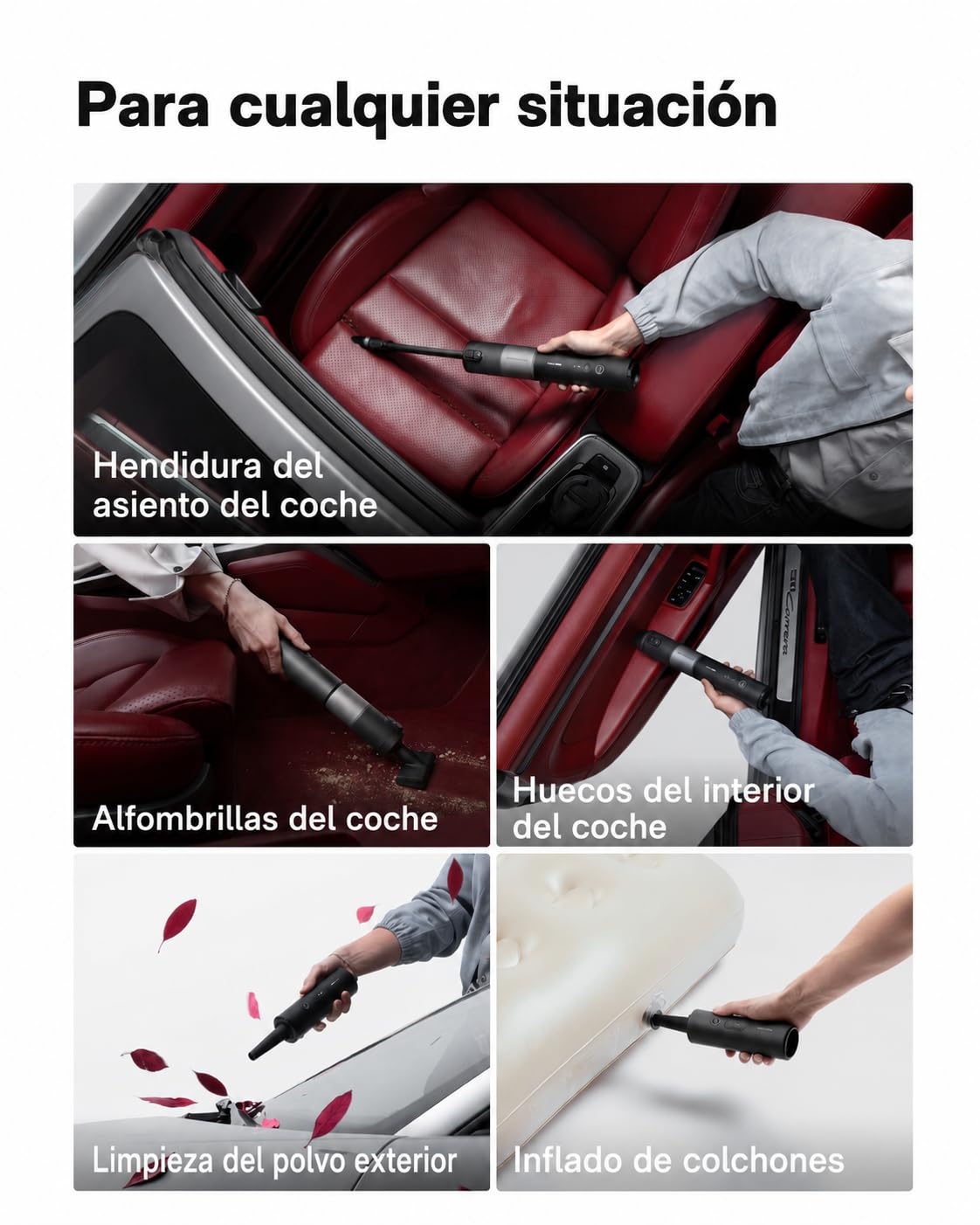 HOTO Aspirador de Mano para Coche, Aspirador Coche Potente de 20.000 Pa | Mini aspiradora sin cable 4 en 1: soplador, inflador, vacío, coche, hogar, oficina, teclados, pelo mascotas