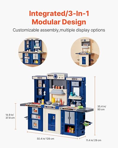 Miniatura 3 de VEVOR Juego de cocina para niños, cocina 3 en 1 con aerosol simulado, sonidos y luces, juego de cocina con 74 piezas de accesorios de cocina