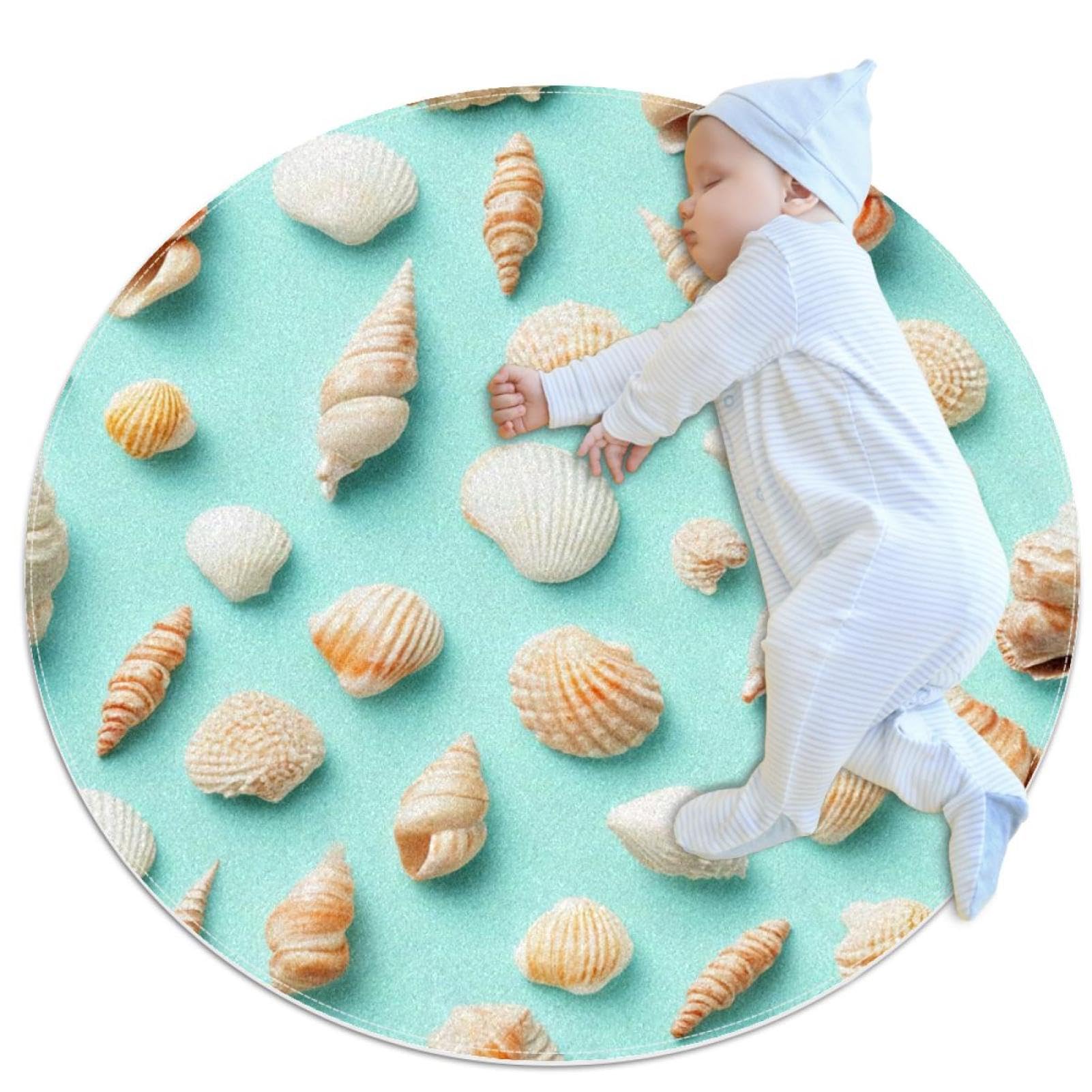 Tapis de sol coquillages pour chambre d'enfant et descente de canapé ronde 100cm