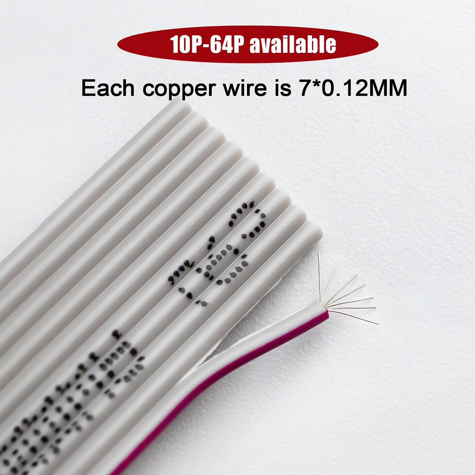 28AWG 20P Bis 30P Grauer Flachdraht, 1,27 Mm Abstand, 28AWG Verzinntes Kupferkabel Mit Roter Kante Für Elektronische Verbindungen(25P,250FT)