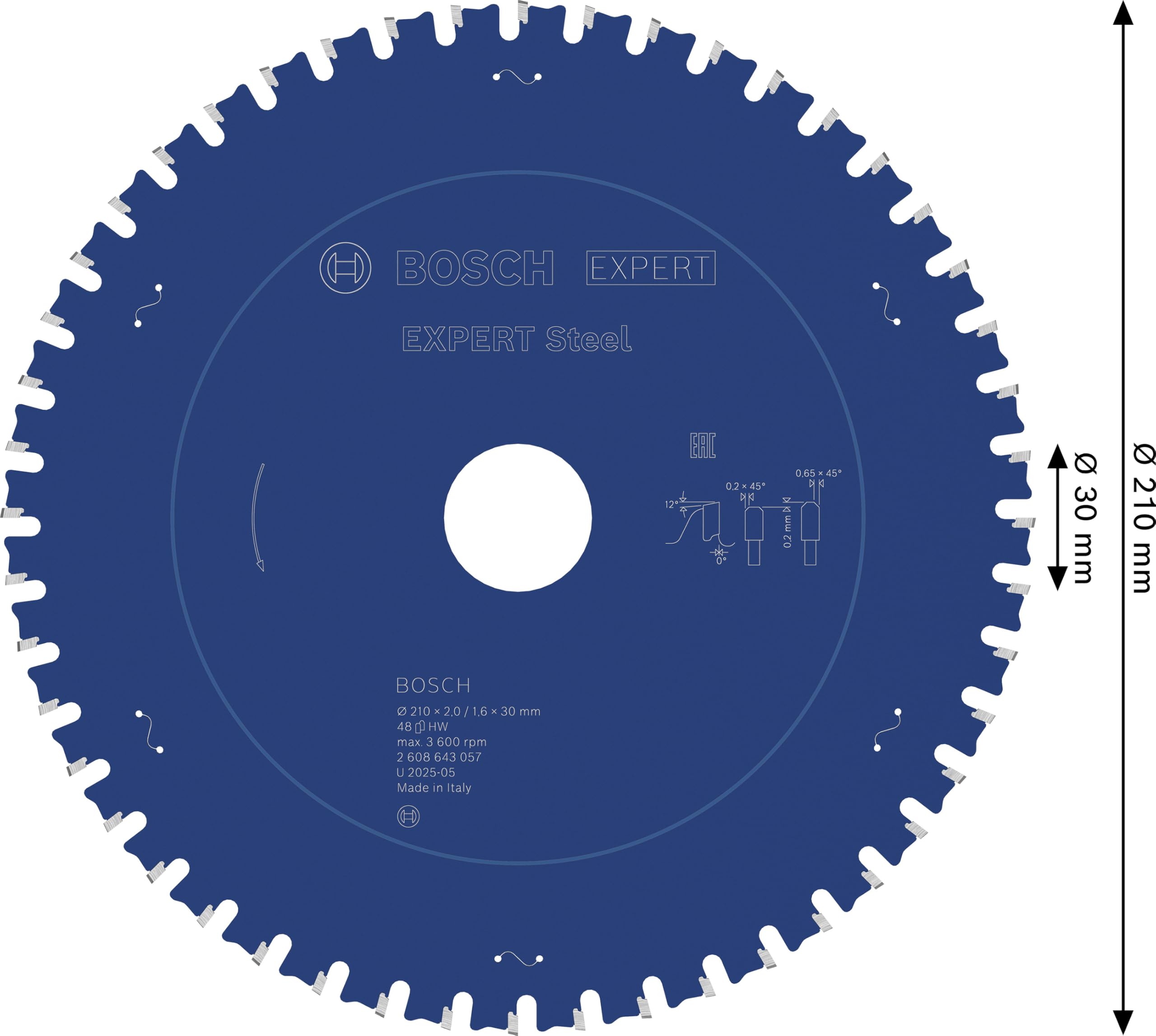 Bosch 2 608 643 057 - Hoja de sierra circular Expert for Steel (210 x 30 x 2,0 mm, 48)