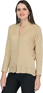 lady willington Women's Woolen V-Neck Self Design Cardigan - Heavy Daffodil Fabric Winter Wear Pure Wool Cardigan for Women - Free Size Long Cotty - Fully Warm (3XL, Dark Skin)-picture-32