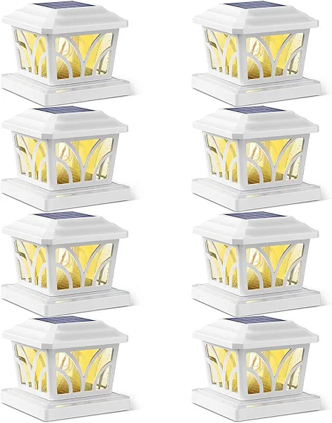 SIEDiNLAR Solar Post Cap Lights Outdoor, Aluminum Glass 2 Modes Edison LED Bulbs for 4x4 5x5 6x6 Wooden Vinyl Posts Deck Fence Patio Decor, Warm White/Cool White Lighting 8 Pack (White)