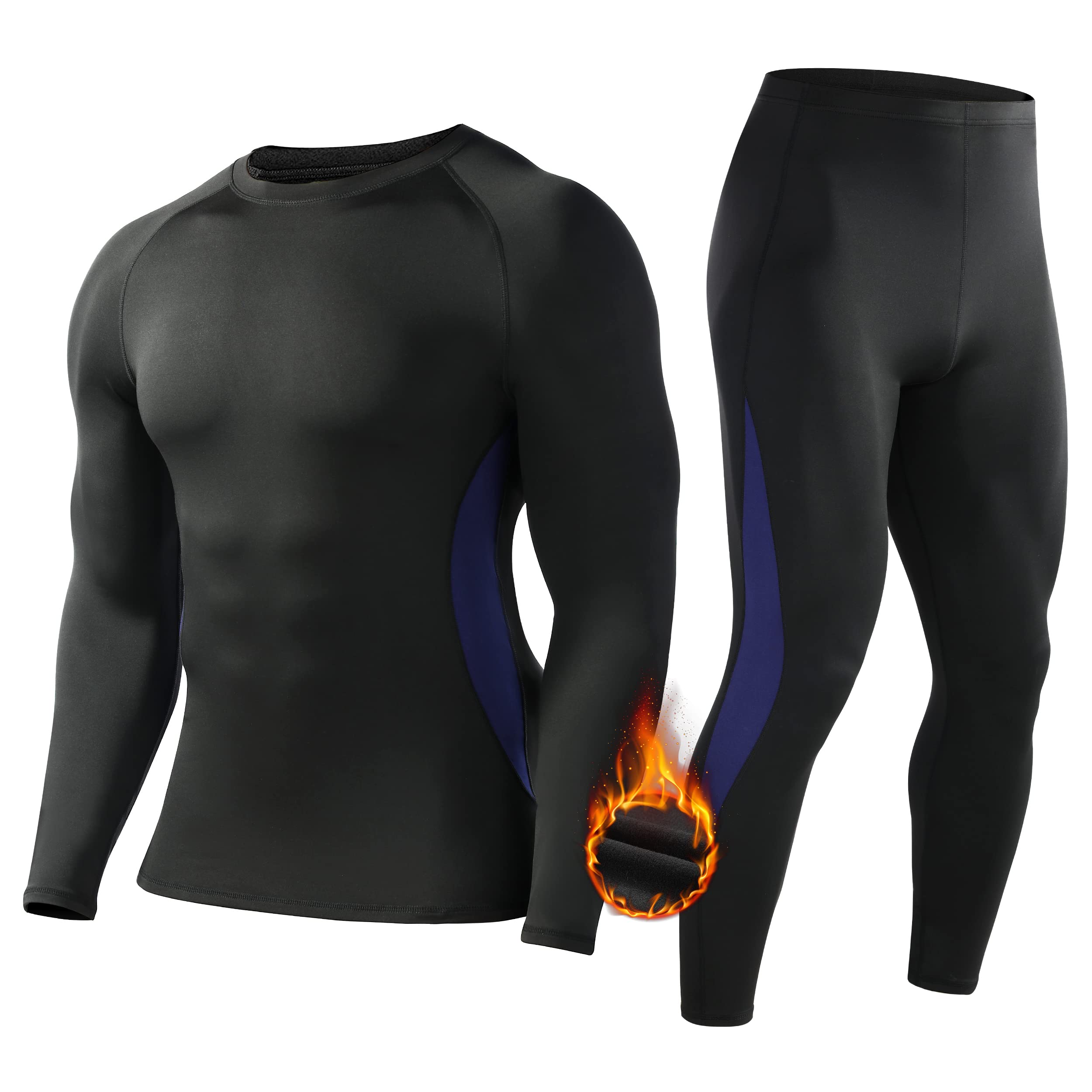 Roadbox Thermal Underwear Mens, Fleece Lined Base Layer Set with Quick-Dry, Breathable, Lightweight, for Running, Cycling, Skiing, Motorbike, Outdoor Work in Winter