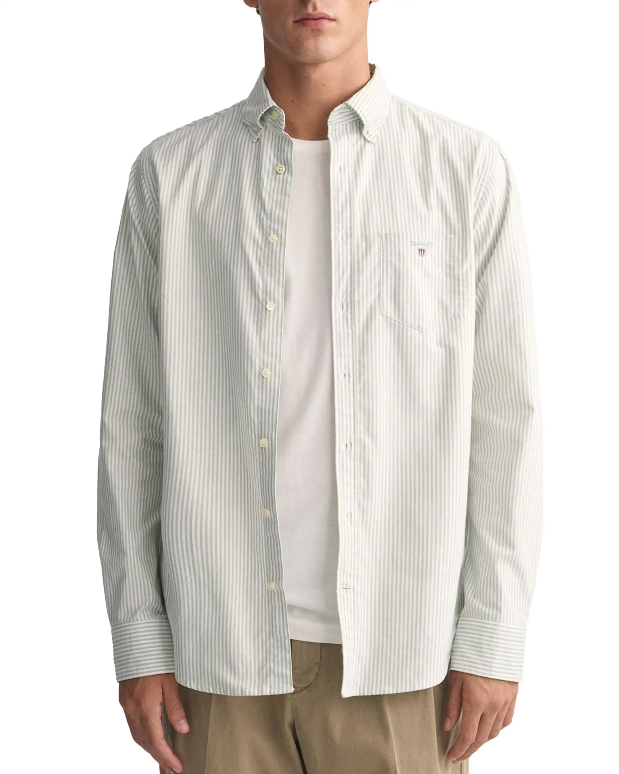 GANT Men's REG Oxford Banker Stripe Shirt, Milky Matcha, XXL