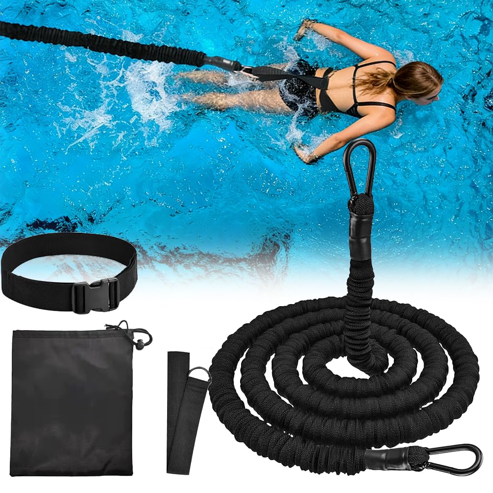 Schwimmgürtel Erwachsene, SGZIOO Gegenstromanlage für Pool, Schwimmgurt Pool, Schwimmgurt für Pool 2.5-7.5m Schwimmtrainer, Schwimmseil für Jedes Schwimmbad Ohne Gegenstromanlage, Schwarz