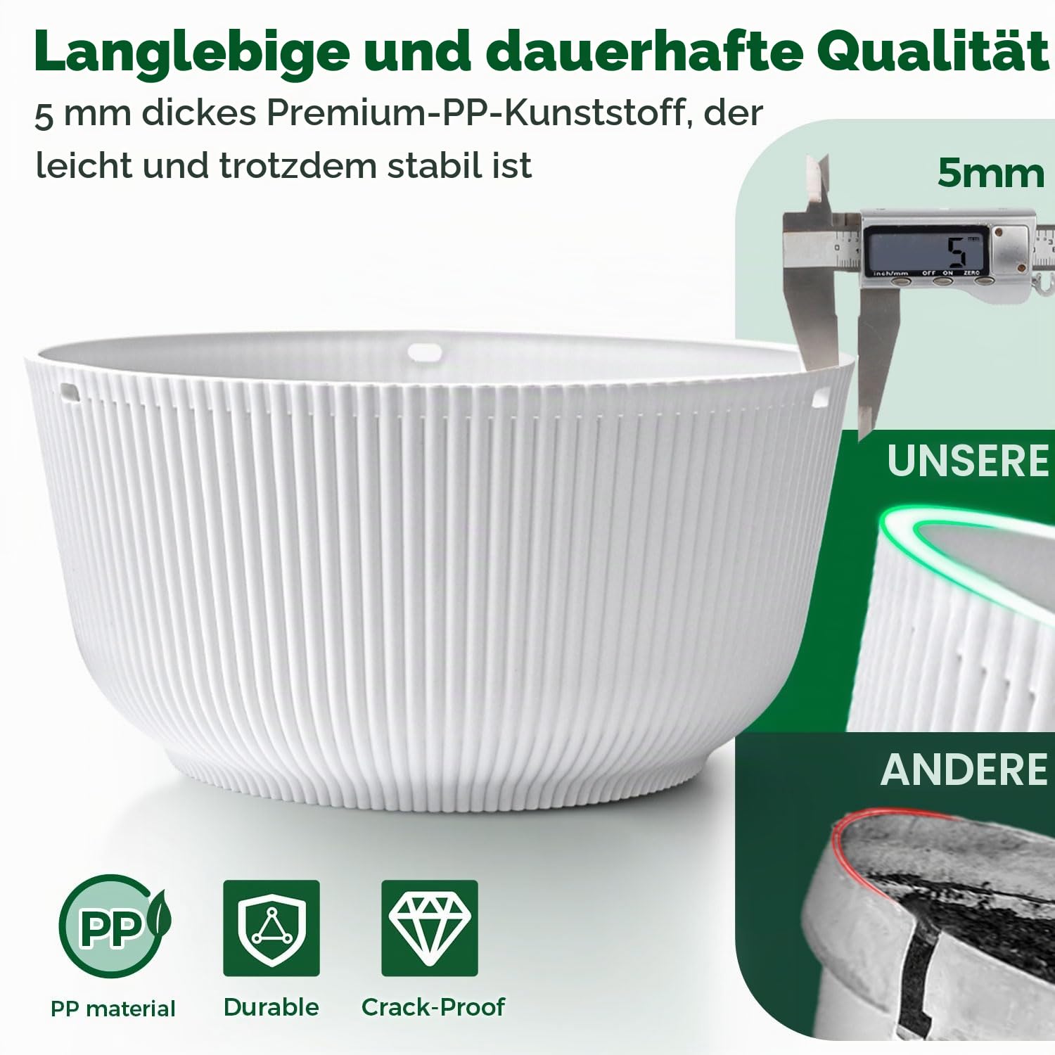T4U Φ22cm Blumentopf Hängend Plastik 2er Set, Hängetopf für Pflanzen mit Ketten, Blumenampel mit Wasserspeicher zum Garten Balkon Wohnzimmer Blumenampel Innen für Hängeampel Pflanzen Weiß