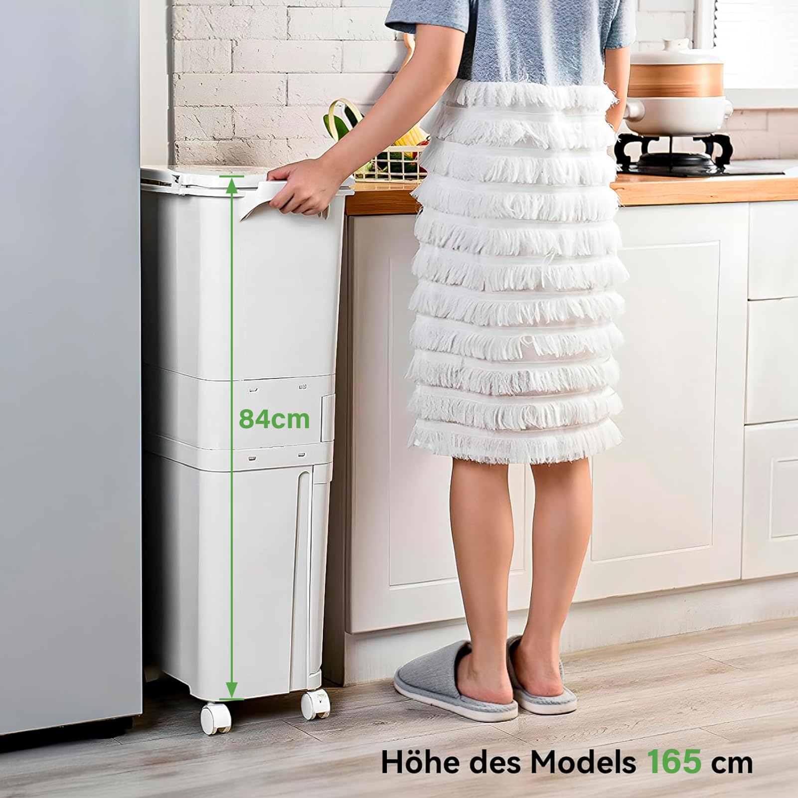 Genérico Cubo de basura de cocina de 42 L con 3 compartimentos, cubo de reciclaje grande de pp, sistemas de separación de residuos, cubo de basura con pedal, tapa con ruedas y asa para cocina