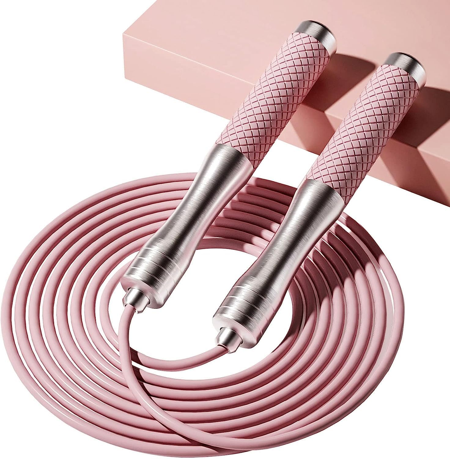 NALACAL Adjustable TPU Wire Rope Professional Skipping Rope, Skipping Rope with Bearing Comfortable Silicone Handle for Workout Boxing Home Gym, Pink