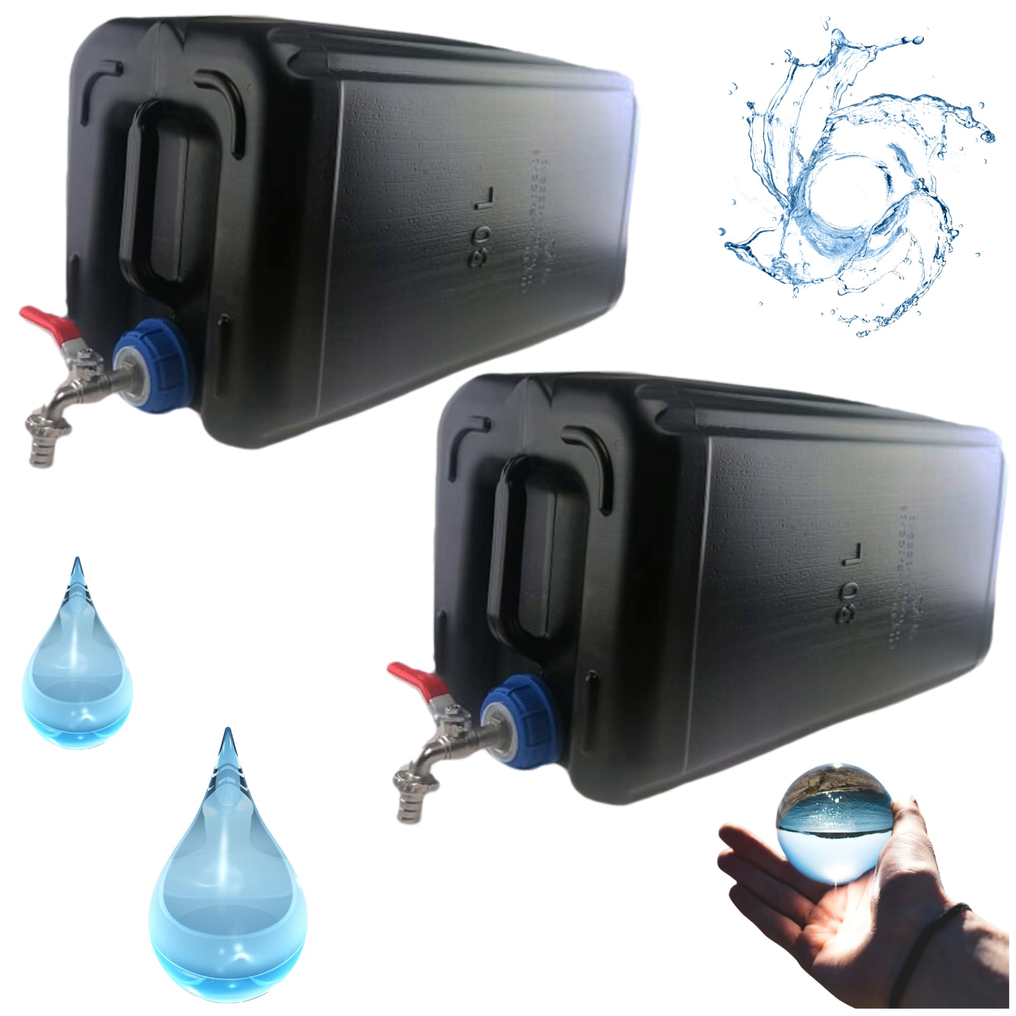 Bote de agua de 30 litros, de plástico, depósito de agua con grifo, juego de 2 unidades, depósito de agua, bote de agua potable, bote de repuesto, bidón de plástico, para el hogar, jardín, camping