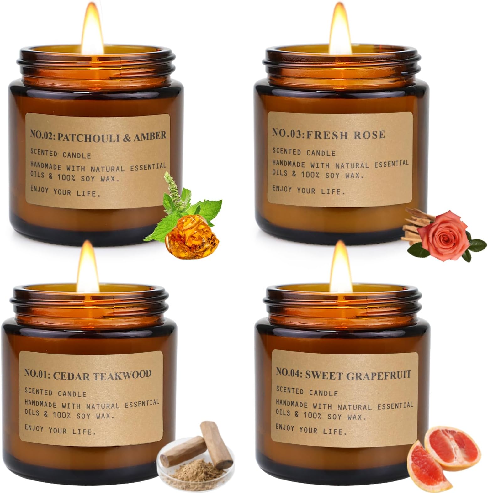 Scented Candles Gift Set 4 Pack 3.5 Oz Soy Wax Jar Candles Aromatherapy for Her with Rose Teakwood Moss and Grapfruit Long Lasting Home Fragrance Relaxing Candles Gift for Women Mother, Lover