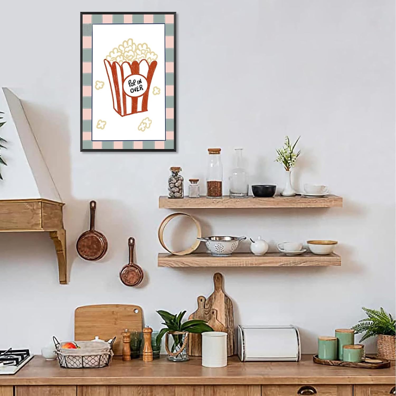 Funny Cute Popcorn Poster Preppy Kitchen Canvas Wall Art Minimalist Colorful Plaid Food Picture Prints Painting For Playroom Cinema Kitchen Dining Room Wall Decor 8x12in Framed - Image 4