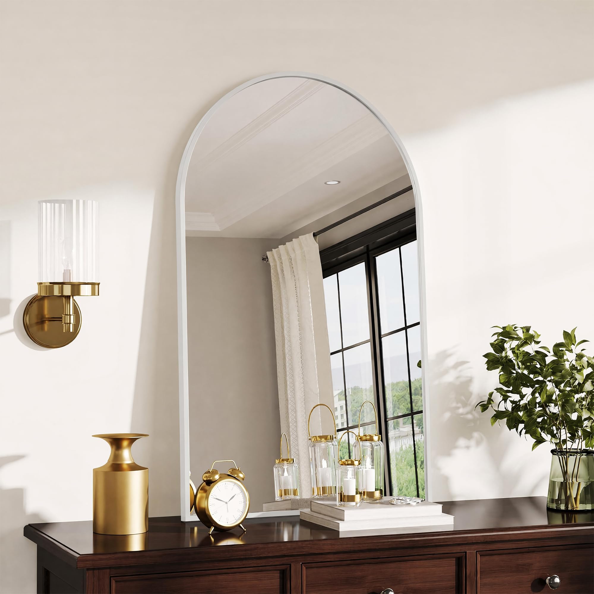 Miroir Arche,Miroir Salle de Bain 91 x 61 cm,Miroir Mural Blanc