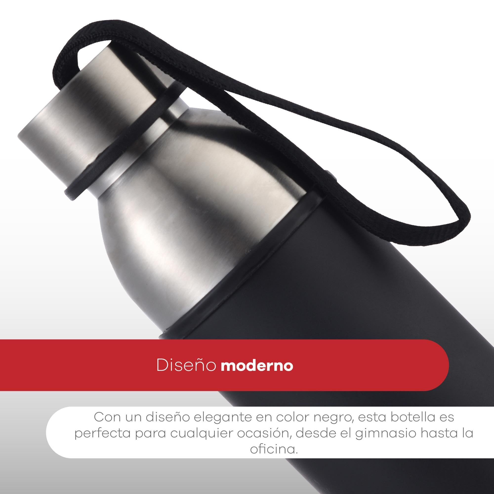 BERGNER GO LOVERS - Botella de Agua 570ML Acero Inoxidable - Tapa de Dos Vías - Óptimo para Bebidas con Hielo o Fruta - Mantiene Temperatura - Diseño Negro (Paquete de 2)