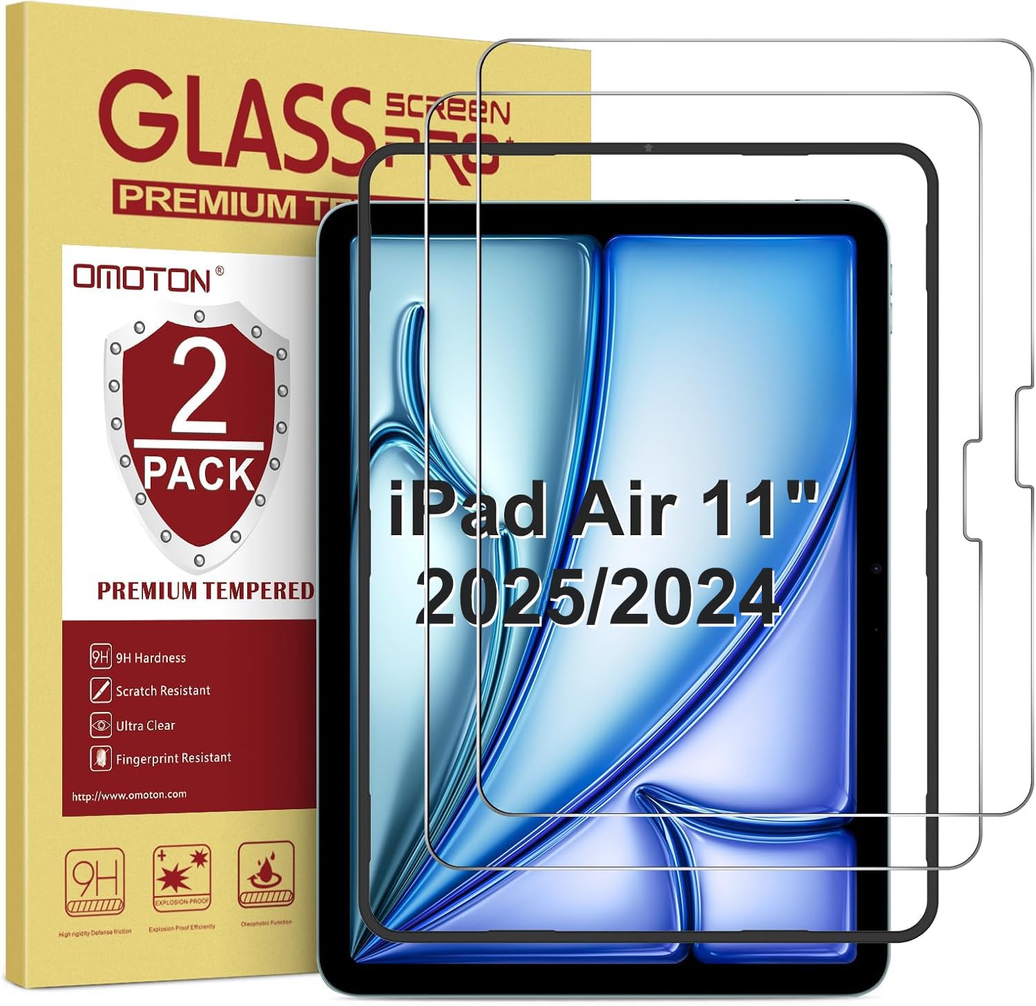 OMOTON für iPad Air 11 Zoll (2026/2025/2024) für Panzerglas, für iPad Air 11 (M4/M3/M2) Schutzfolie, 9H Härte Folie kompatibel mit 11