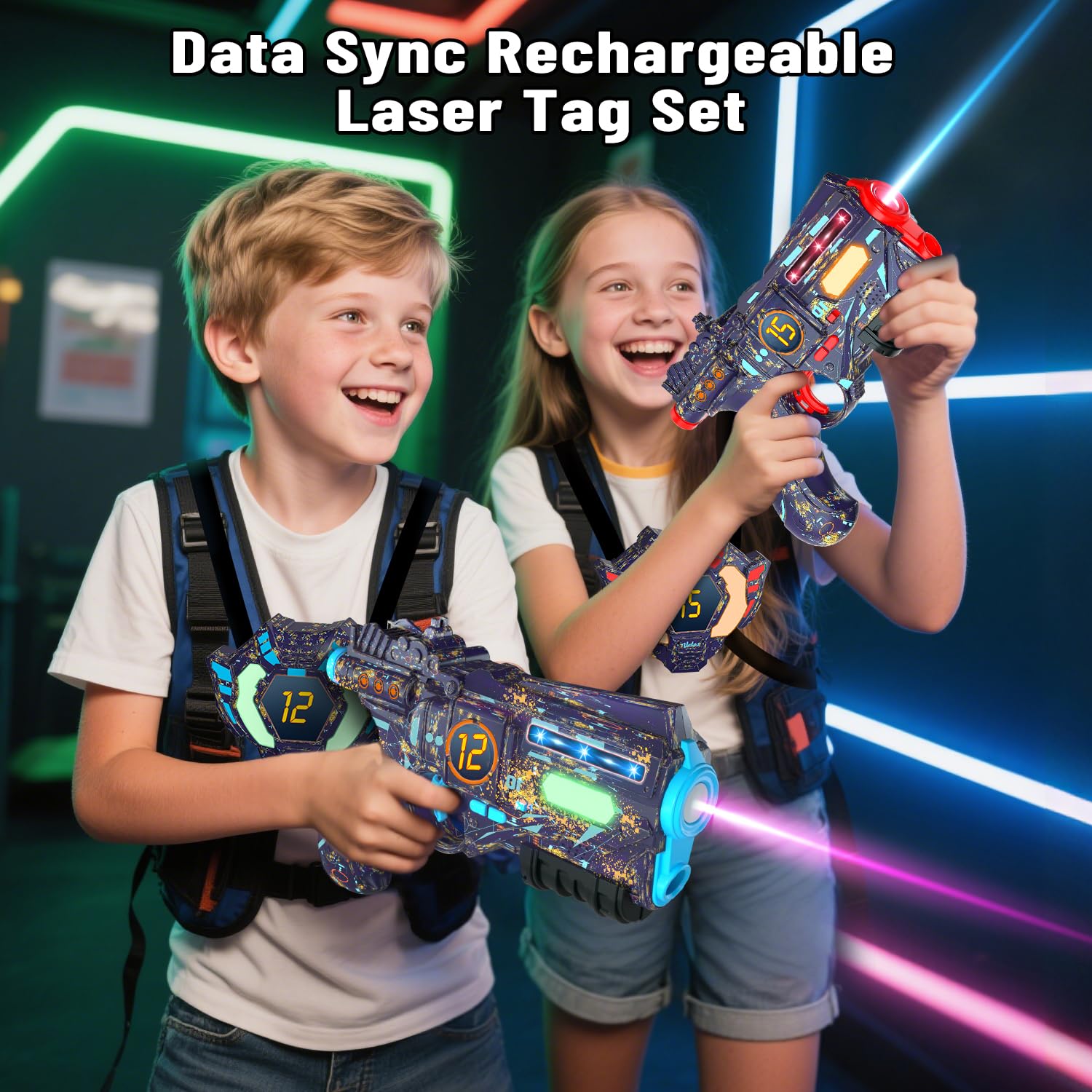 VATOS Rechargeable Laser Tag Set of 2 Guns 2 Vests, Infrared Real-time Data SYNC Laser Tag Gun with Glowing Light - Image 3