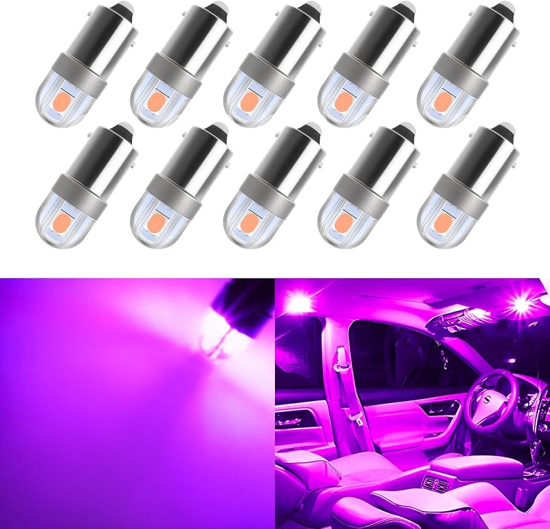 Lâmpada LED BA9S BA9 AUXLIGHT 12 V roxa para iluminação interna e placa – Kit com 10 unidades