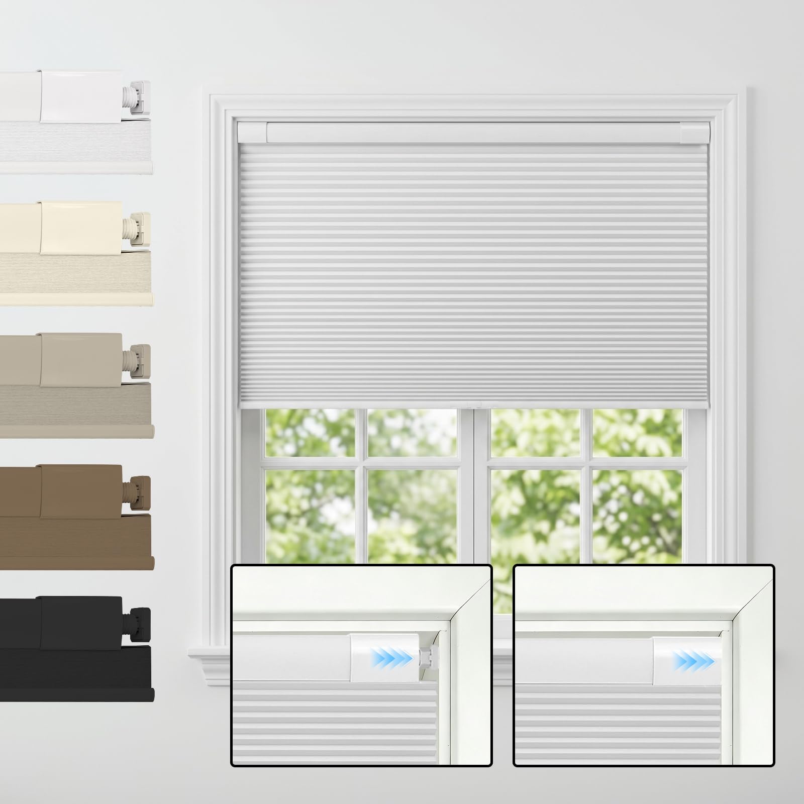 Custom No Drill Honeycomb Blinds for Windows Cordless Blackout Blinds