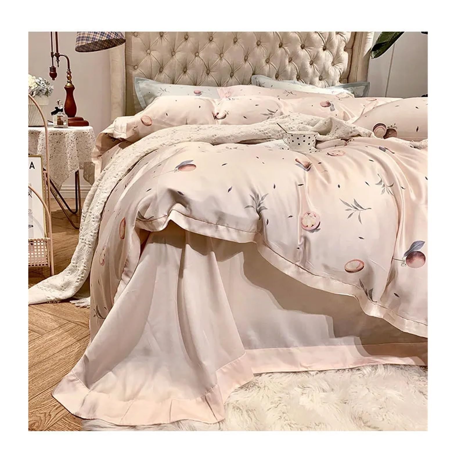 Amazon｜高級シルク花柄寝具セットクイーンキングサイズグリーンピンク