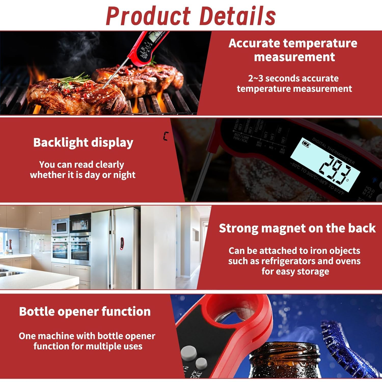Digital Kitchen Meat Thermometer，Food Thermometer， Do pieczenia grilla