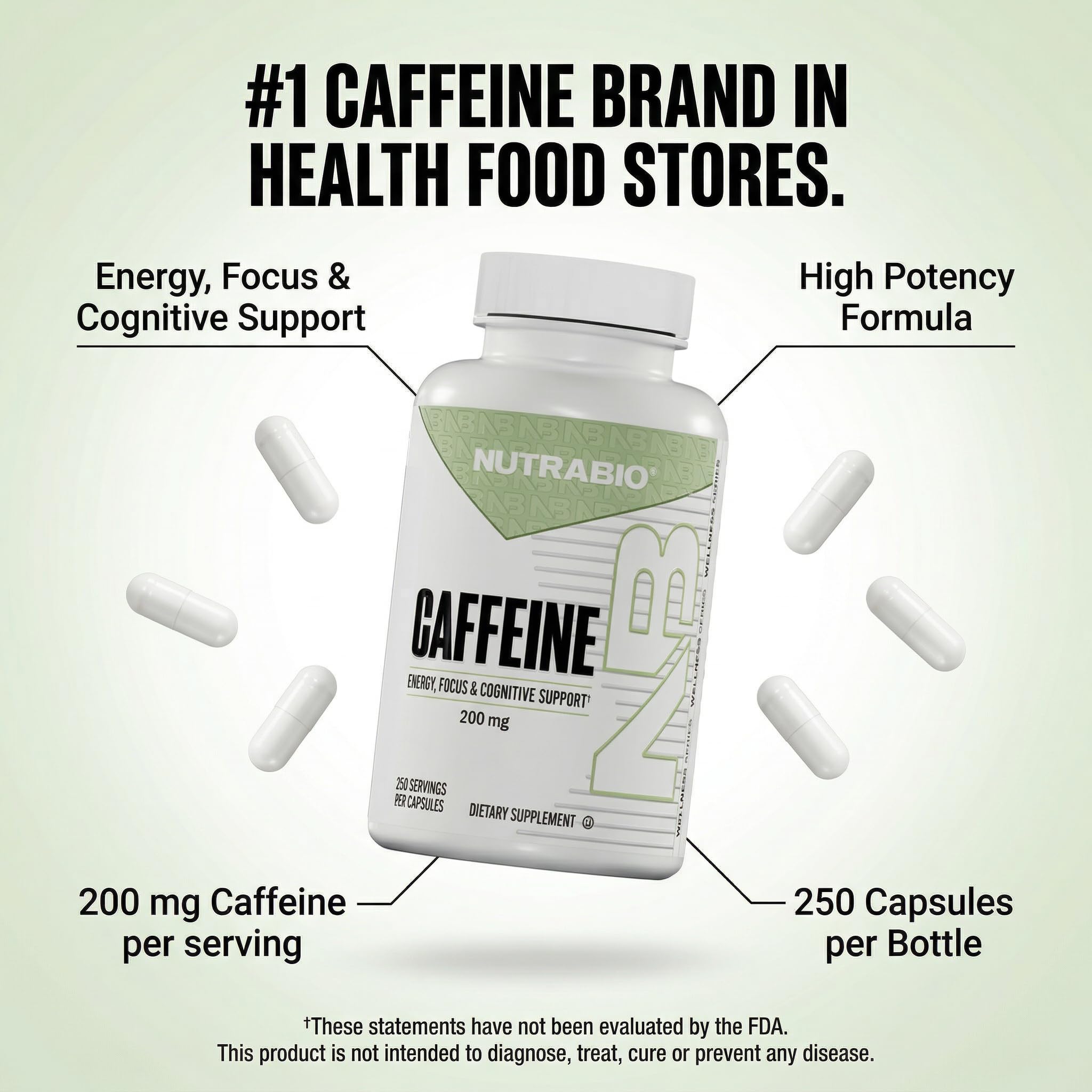 NutraBio 100% Pure Caffeine Capsules (250 Capsules) — Amazon image 6