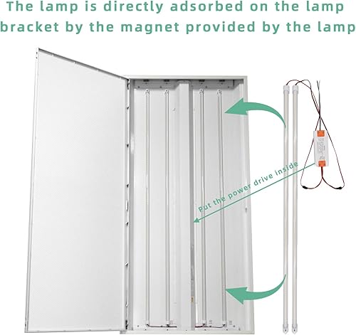 Miniatura 2 de Superiorly Kit de reacondicionamiento de tira magnética LED de 4 pies, tubo LED de 4 pies de montaje magnético de 36 W, 5400 lúmenes, luz cálida de
