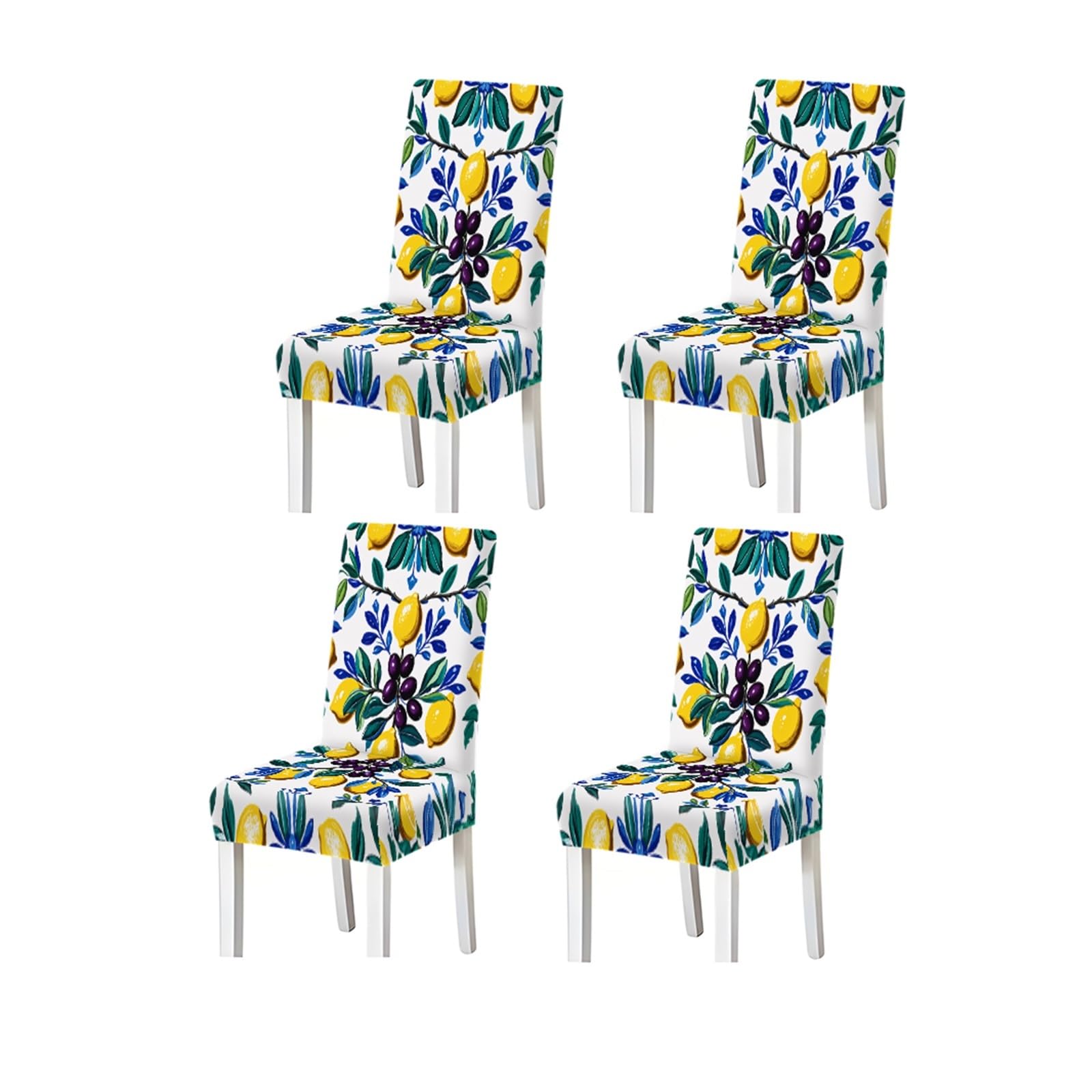 Bosuybn One Color Dining Chair Covers 2/4/6 Pieces, Stretch Slipcovers Lemon Olive Pattern Mediterranean Style Kitchen Dining Room Furniture Protectors For Home Dining Room(4Pcschair Cover)