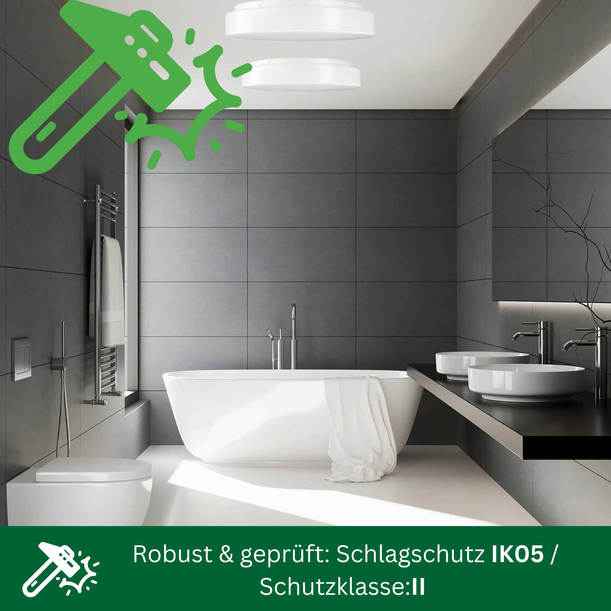 LED Deckenlampe Opalglasleuchte rund mit direktem Licht, Ø320mm, 14-27W, 1684-3248 lm, flach, 3000K/4000K, warmweiße, neutralweiße Lichtfarbe, einstellbar, Lampe, 320x71mm
