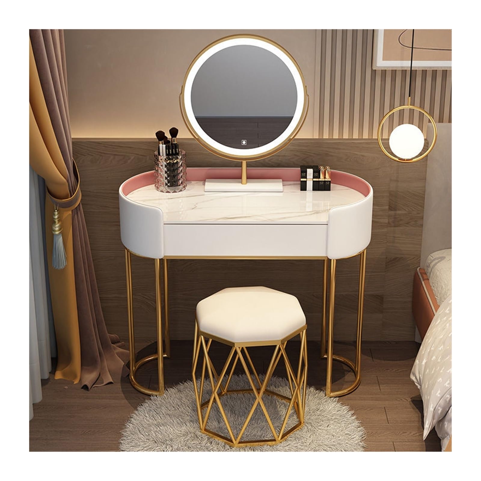 CGCSYZ Vanity Desk Modern Bedroom Dressing Table Home Multifunctional Storage Cabinet Makeup Table Home Furniture Makeup Dressing Table (Pink L 80cm)