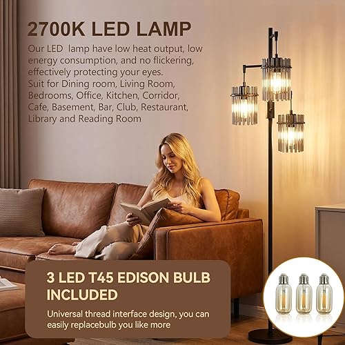 Miniatura 3 de Lámparas de pie industriales para sala de estar, lámpara de pie regulable, lámparas de pie modernas con pantalla de vidrio, interruptor giratorio,