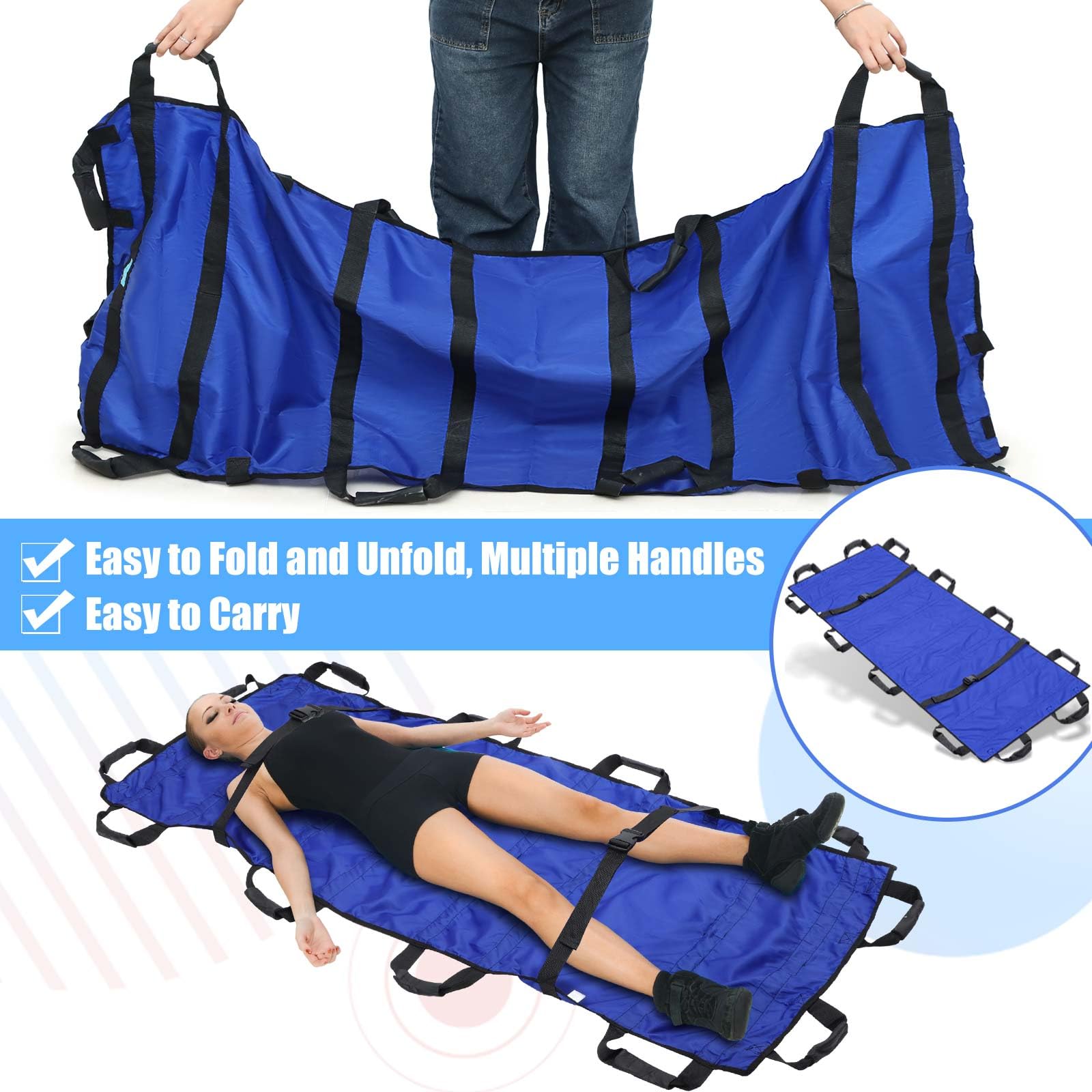 Threlaco 2 camillas ligeras portátiles de 72 x 27 pulgadas con 12 asas de espuma de goma, camilla de emergencia plegable para transporte de pacientes y animales para primeros auxilios de rescate