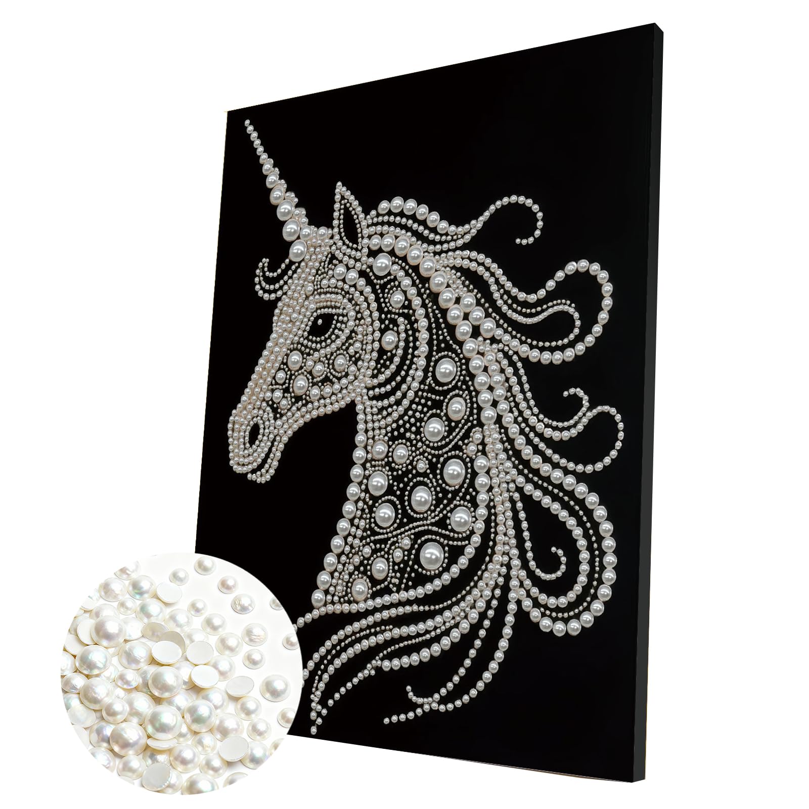 DIY Pearl Painting Kit with Wooden Frame, 3D Plastic Pearl Gemstone Ocean Art Craft for Adults Beginners, Diamond Art Kits for Adults, Home Wall Decor Ready Gift for Women(Unicorn)(30 * 40cm)