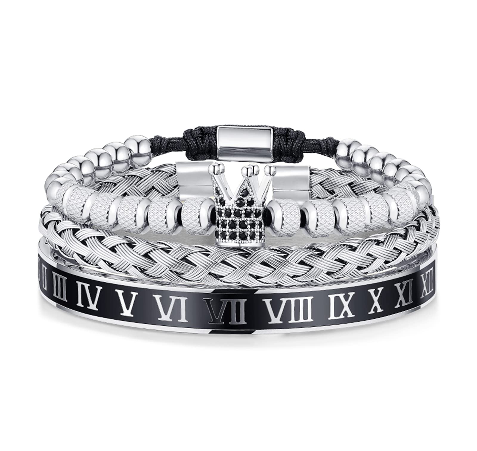 WFYOU Imperial Crown Bracelets for Men 18kt Gold Bracelet Cubic Zirconia Beads Bracelets Cross Bracelets Charm Men Luxury Gift