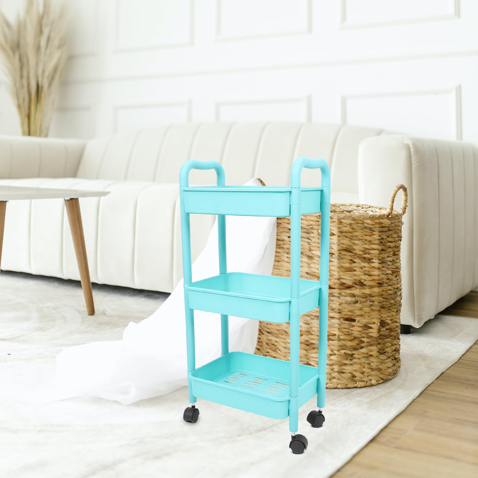 Carrito Organizador Ruedas de 3 Capas, Estante Multiusos de Plástico para Almacenamiento Fácil en Estudio y Hogar