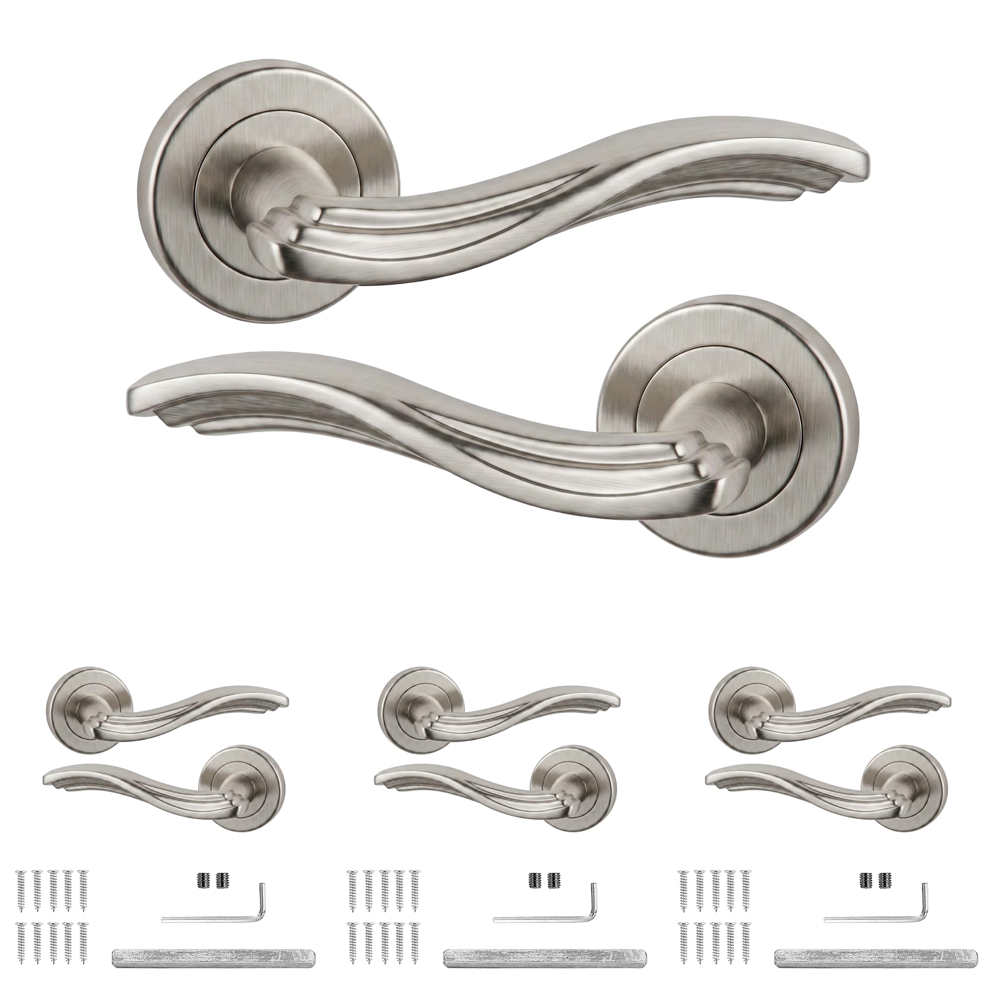 Decoranddecor Solace Satin Nickel Internal Door Handles 4 Pack