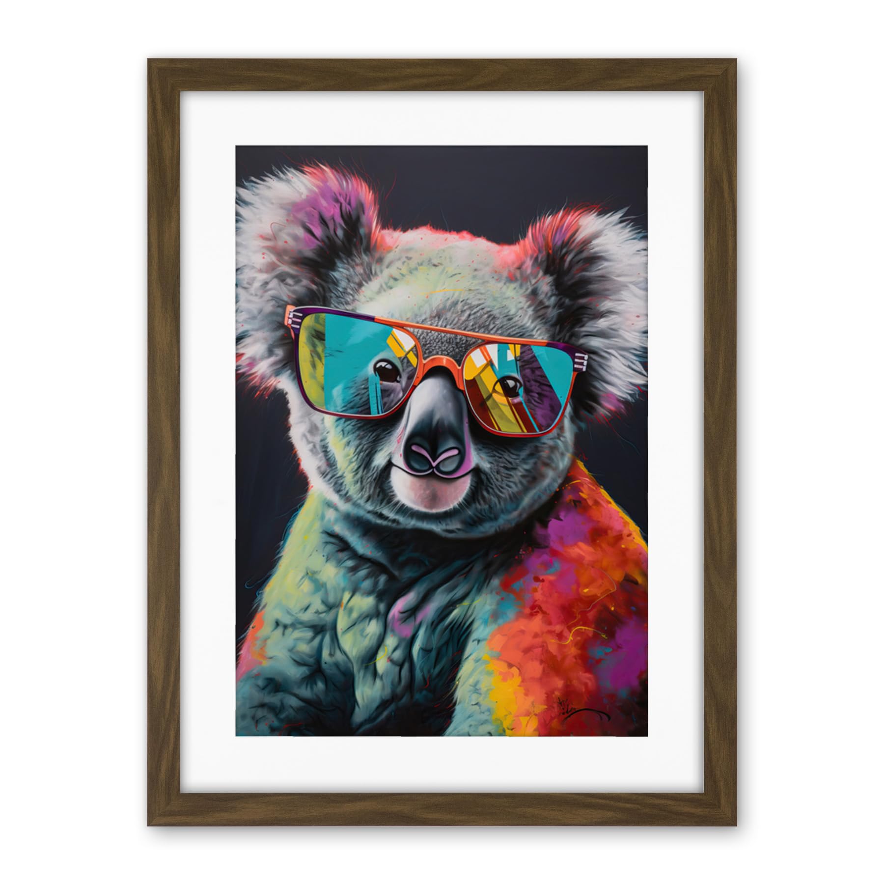 Artery8 Koala Bear with Sunglasses Modern Multicoloured Artwork Framed Wall Art Print 18X24 Inch