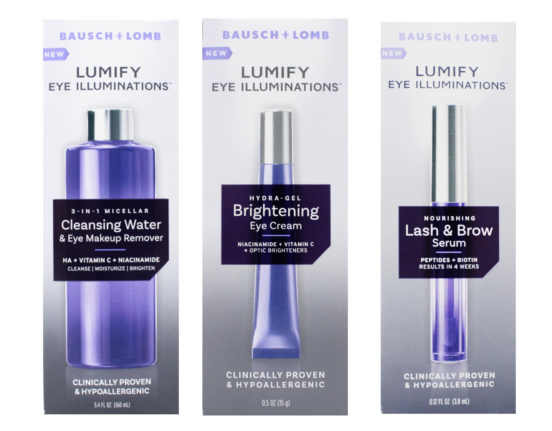 Lumify Eye Illuminations Night Eye Beauty Routine, Cleansing Water 5.4 fl oz, Brightening Eye Cream 0.5 oz, and Lash & Brow Serum 0.12 fl oz