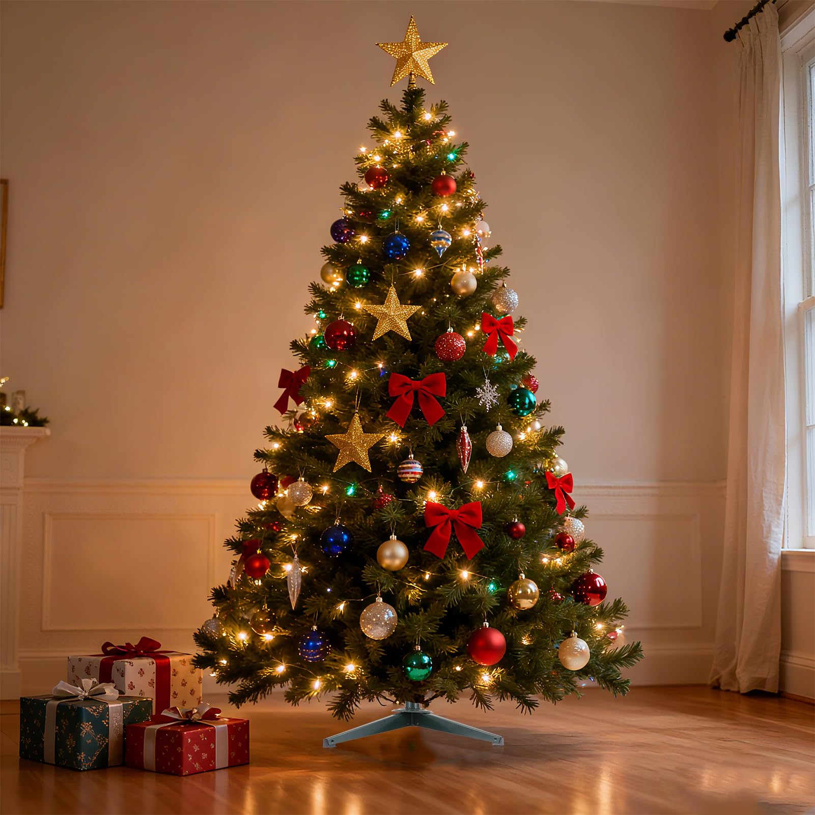 Weihnachtsbaumständer Faltbarer Christbaumständer 65cm Metall Weihnachtsbaum Ständer mit 3,2cm Bohrung Weihnachtsbaumbasis Metallständer für 8ft künstliche Weihnachtsbäume, Grün