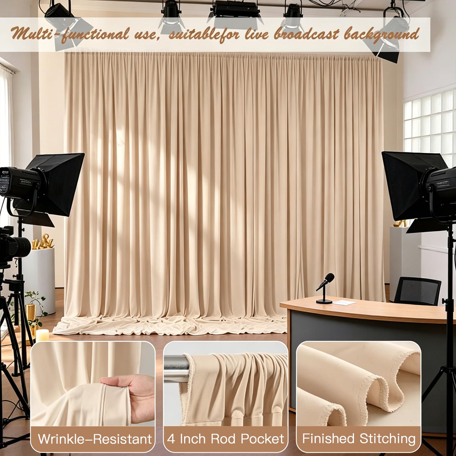Tenda per sfondi da 1,5 x 3 m, 2 pezzi, per matrimoni, feste, in poliestere, bianco, sfondo fotografico, per feste di compleanno, sfondi decorativi (latte)