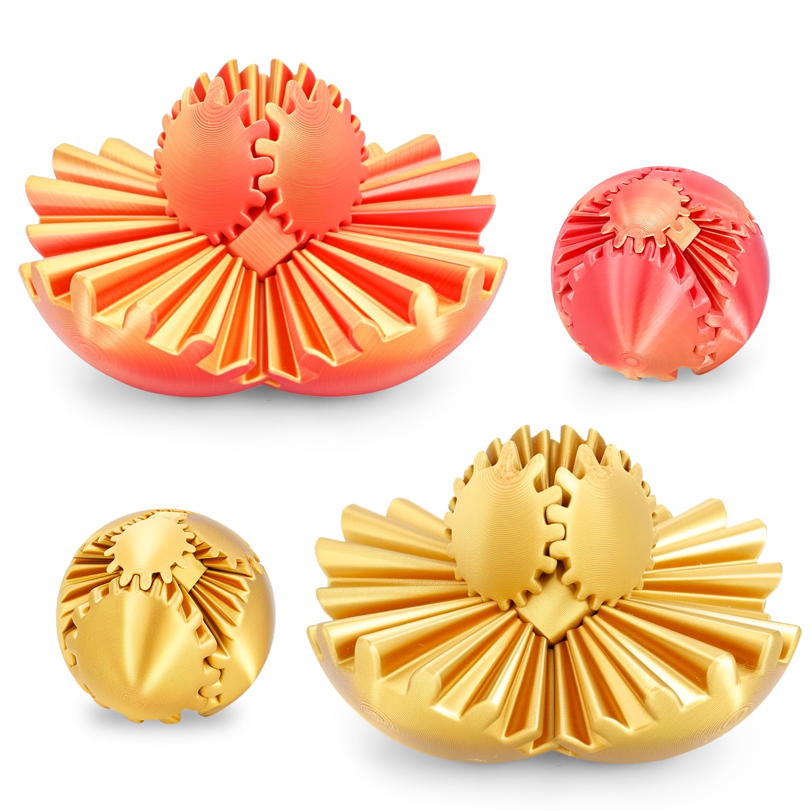 Gear Ball 3D Printed Cube Fidget Toy,Gear Sphere Fidget Toys,Sensory Toys for Stress and Anxiety Relief, Desk Toy Fidget Spinners,Stocking Stuffers for Adults &amp; Kids (Gold Red+Gold, 2.3 Inch)