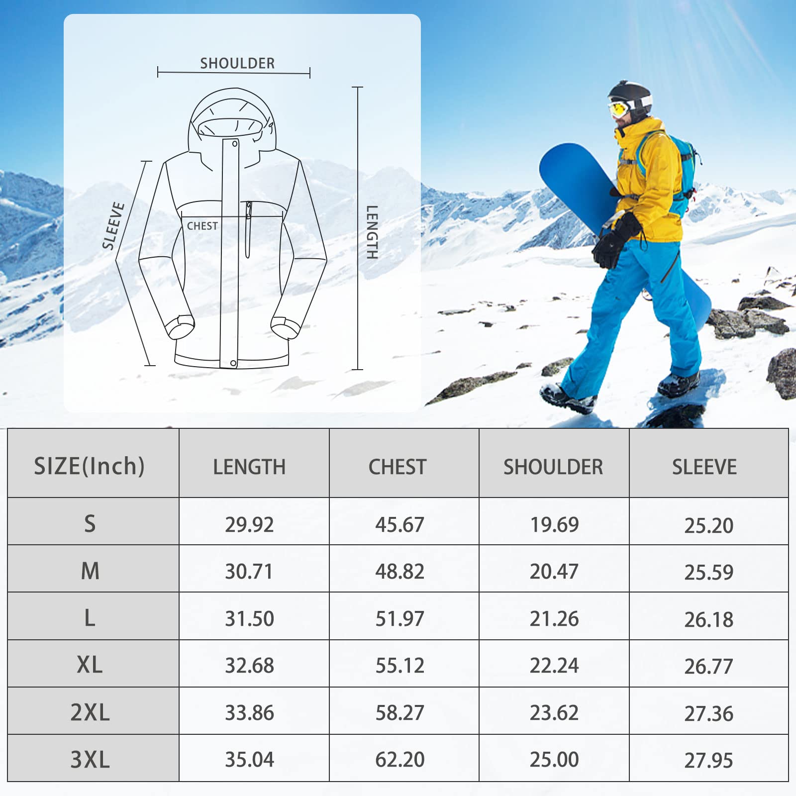 FREE SOLDIER Men's Waterproof Ski Snow Jacket Fleece Lined Warm Winter Rain Jacket with Hood Fully Taped Seams(Black,L)